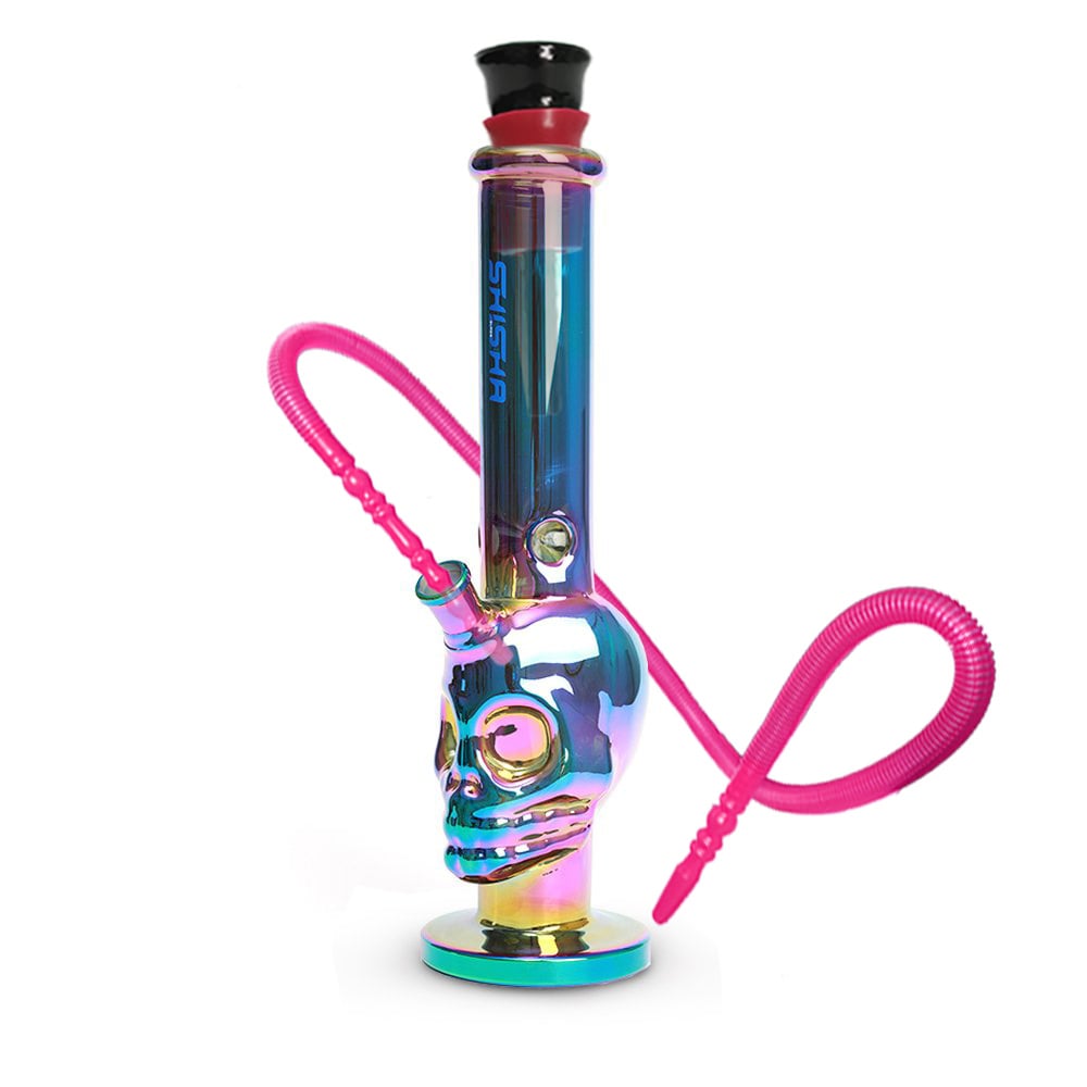 Rainbow Glossy Skull Shape Round Base Glass Waterpipe 38cm | Shisha Glass